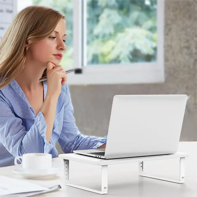 Alt view image 4 of 7 - MS01 Monitor Stand Riser, Height Adjustable Laptop Stand, Computer Monitor Stand for Monitor, Computer,Laptop,Printer (White)