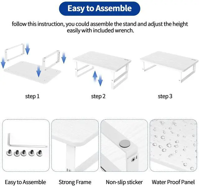 Alt view image 5 of 7 - MS01 Monitor Stand Riser, Height Adjustable Laptop Stand, Computer Monitor Stand for Monitor, Computer,Laptop,Printer (White)