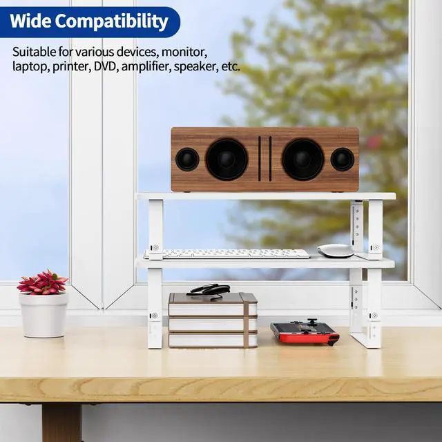 Alt view image 7 of 7 - MS01 Monitor Stand Riser, Height Adjustable Laptop Stand, Computer Monitor Stand for Monitor, Computer,Laptop,Printer (White)