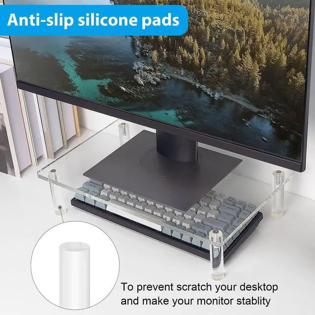 Alt view image 5 of 7 - Clear Acrylic Monitor Laptop Stand, Sturdy and Save Space Computer Laptop Monitor Riser Stand for Home Office Desktop Universal Stand with Anti-Slip Pads