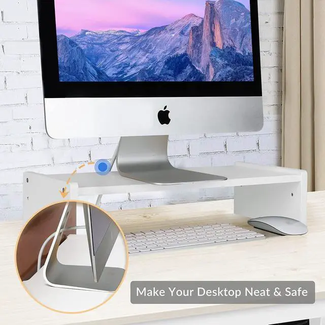 Alt view image 3 of 7 - Solid Wood Monitor Stand Riser, Monitor Riser with 2 Adjustable Height, 15.8 inch Computer Riser for Computer, iMac, PC, Printer, Computer Monitor Stand for Home & Office, White
