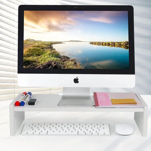 Alt view image 4 of 7 - Solid Wood Monitor Stand Riser, Monitor Riser with 2 Adjustable Height, 15.8 inch Computer Riser for Computer, iMac, PC, Printer, Computer Monitor Stand for Home & Office, White