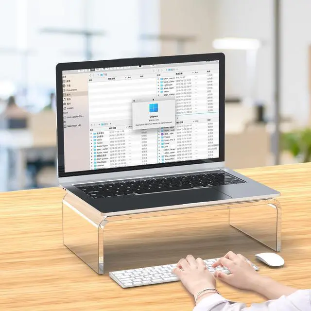 Alt view image 4 of 7 - Monitor & Laptop Stand Riser - Clear Computer & Laptop Stand for Desk - Compatible with iMac, MacBook & All Notebooks - White Aesthetic Decoration for Office & Home