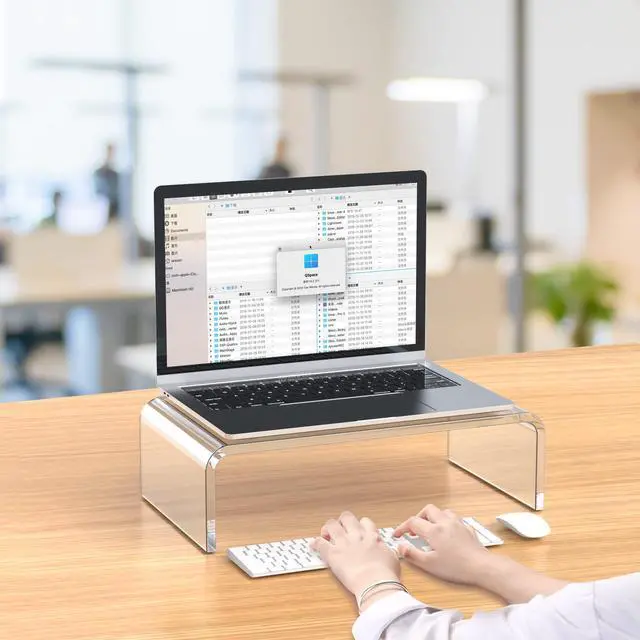 Alt view image 4 of 7 - Monitor Stand Riser Acrylic Laptop Stand for Desk Clear Computer Monitor Stand for Desk Accessories White Aesthetic Decorations for Office Home iMac Organizer