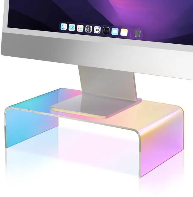 Main image of Iridescent Acrylic Computer Monitor Stand, Acrylic Laptop/PC/Desktop Stand Riser for Desk, Durable, Ergonomic Design, Space Saving for Home and Office