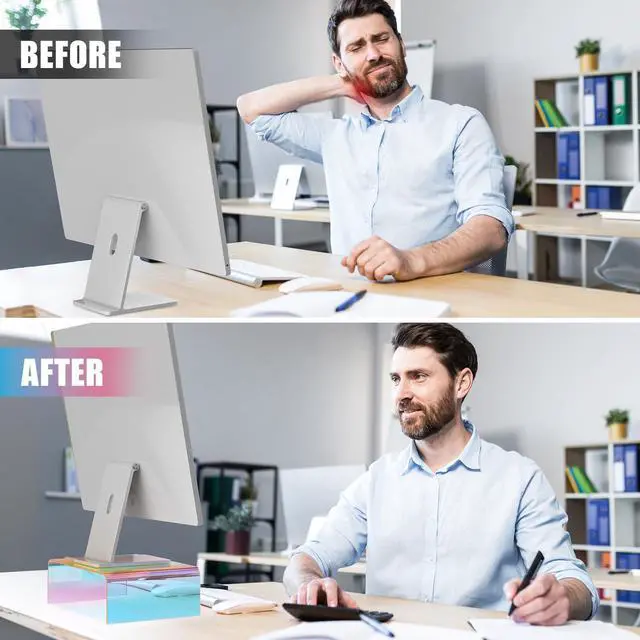 Alt view image 4 of 6 - Iridescent Acrylic Computer Monitor Stand, Acrylic Laptop/PC/Desktop Stand Riser for Desk, Durable, Ergonomic Design, Space Saving for Home and Office