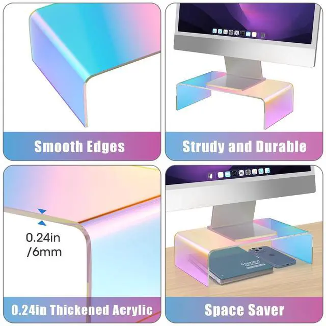 Alt view image 5 of 6 - Iridescent Acrylic Computer Monitor Stand, Acrylic Laptop/PC/Desktop Stand Riser for Desk, Durable, Ergonomic Design, Space Saving for Home and Office