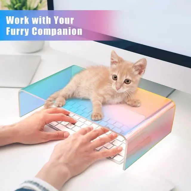 Alt view image 6 of 6 - Iridescent Acrylic Computer Monitor Stand, Acrylic Laptop/PC/Desktop Stand Riser for Desk, Durable, Ergonomic Design, Space Saving for Home and Office