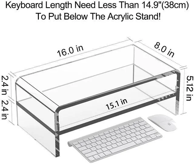 Alt view image 2 of 7 - Egchi Clear Acrylic Monitor Stand Riser 2 Tier, 5.12 Inches High Clear Computer Desk Organizer Shelf for Multi Media PC Storage Laptop