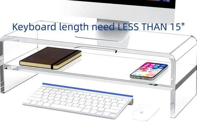 Alt view image 3 of 7 - Acrylic Monitor Stand - 16/20 inch 2 Tier Riser for iMac, PC, Desktop, Laptop, TV with Storage Shelf, Home Office Desk Organizer