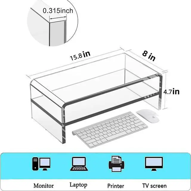 Alt view image 2 of 7 - Acrylic Monitor Stand - 16/20 inch 2 Tier Riser for iMac, PC, Desktop, Laptop, TV with Storage Shelf, Home Office Desk Organizer