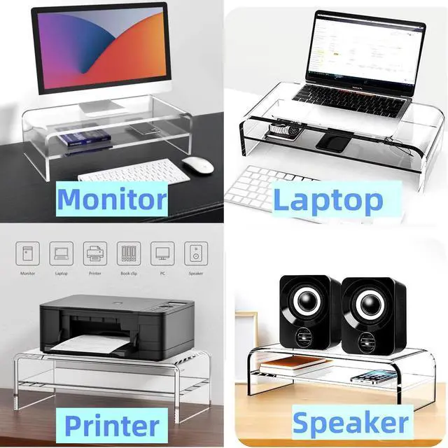 Alt view image 7 of 7 - Acrylic Monitor Stand - 16/20 inch 2 Tier Riser for iMac, PC, Desktop, Laptop, TV with Storage Shelf, Home Office Desk Organizer