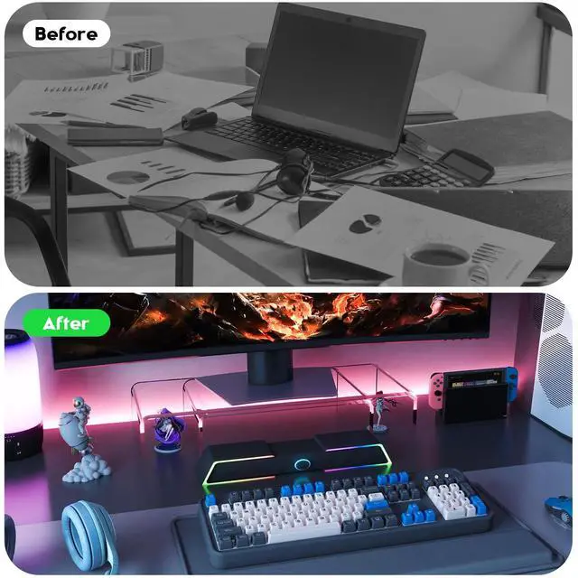 Alt view image 4 of 7 - Clear Acrylic Monitor Stand Riser, 3 Shelves Adjustable Dual Monitor Stand with Anti-Slip Mat, Premium Desk Organizer for Home Office, Laptops, PCs, Printers, TVs