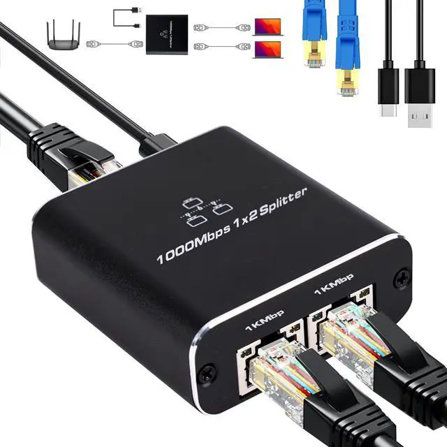 Main image of 1000Mbps Network Splitter with LAN Cable Cat 6 - RJ45 Ethernet Splitter 1 to 2 High Speed Gigabit LAN Internet Splitter for Cat 5/5e/6/7/8, Supports Two Devices Working Simultaneously