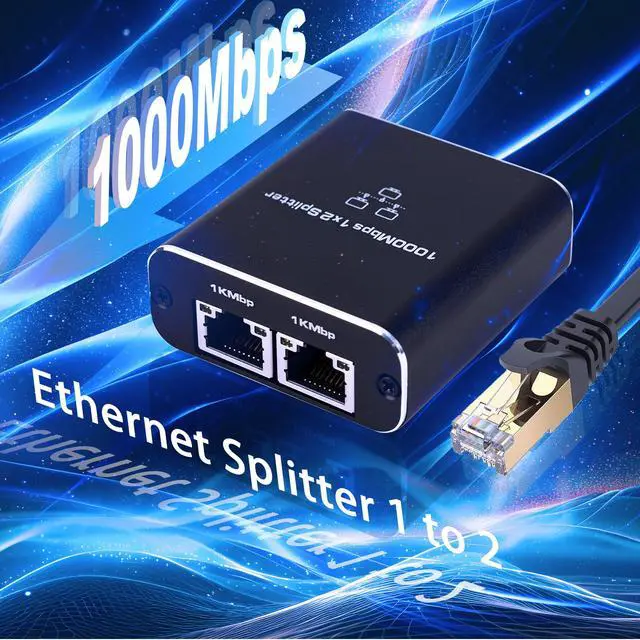 Alt view image 2 of 7 - 1000Mbps Network Splitter with LAN Cable Cat 6 - RJ45 Ethernet Splitter 1 to 2 High Speed Gigabit LAN Internet Splitter for Cat 5/5e/6/7/8, Supports Two Devices Working Simultaneously