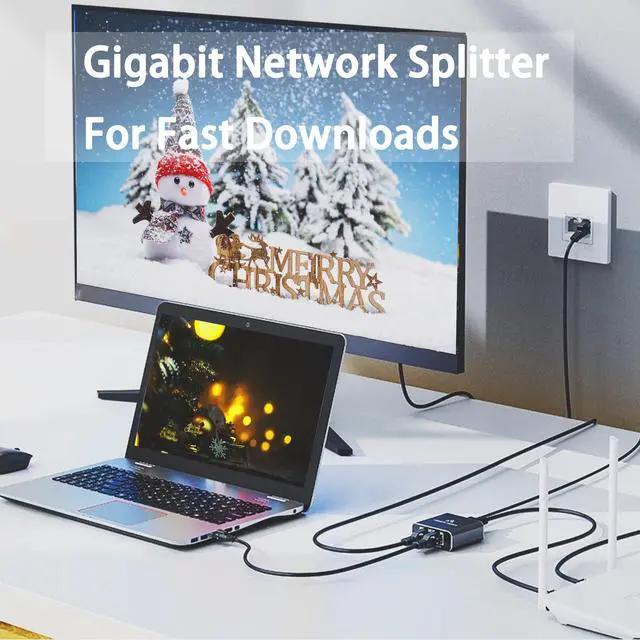 Alt view image 6 of 7 - 1000Mbps Network Splitter with LAN Cable Cat 6 - RJ45 Ethernet Splitter 1 to 2 High Speed Gigabit LAN Internet Splitter for Cat 5/5e/6/7/8, Supports Two Devices Working Simultaneously