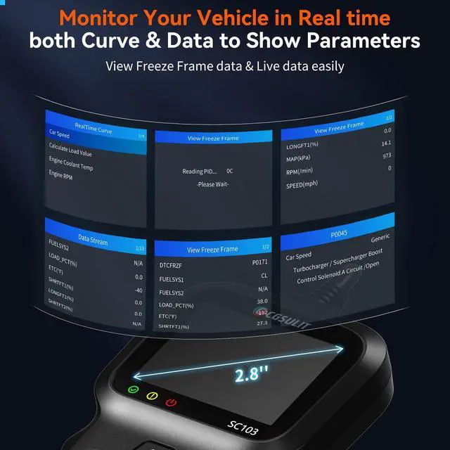 Alt view image 4 of 7 - OBD2 Scanner, SC103 Car Code Reader Diagnose Check Engine Light Smog Check DTCs Scan Tool Live Data Stream Voltage Test for Vehicles Since 1996