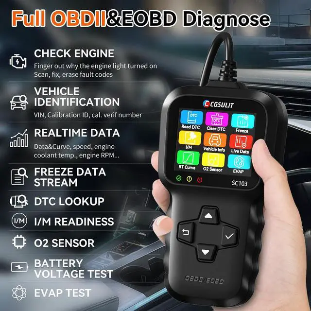 Alt view image 6 of 7 - OBD2 Scanner, SC103 Car Code Reader Diagnose Check Engine Light Smog Check DTCs Scan Tool Live Data Stream Voltage Test for Vehicles Since 1996