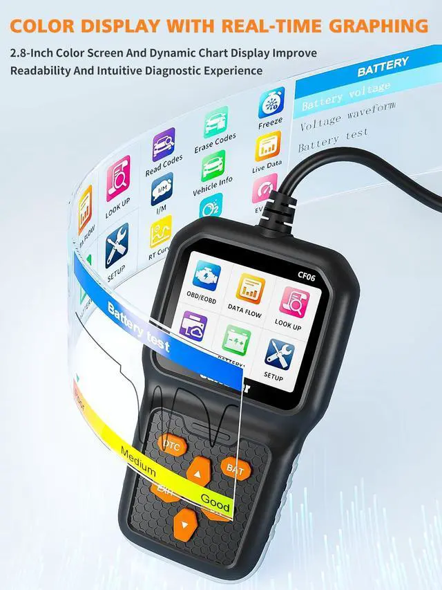 Alt view image 2 of 7 - CF06 OBD2 Scanner Check Engine Light Code Reader, Advanced Battery Health Check Car Diagnostic Tool, Upgraded Alloy-Edged Design, Compatible with All Vehicles After 1996 with OBDII Port