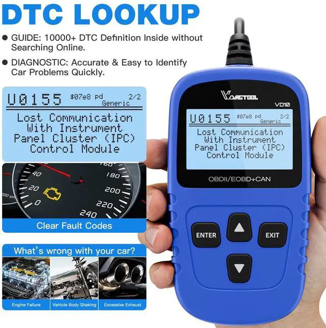 Alt view image 4 of 5 - VD10 OBD2 Scanner Code Reader Car Diagnostic Tool Engine Fault Code Reader for Turn Off CEL with Freeze Frame/I/M Readiness for All OBDII Protocol Cars, OBD2 Scanner Diagnostic Tool