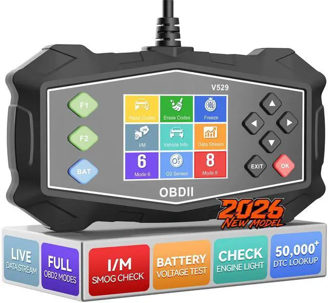 Main image of Enhanced OBD2 Scanner Diagnostic Tool - Check Engine Code Reader with Battery Tester, EVAP, Live Data, Mode 6/8, Professional Car Scan Tool with Freeze Frame, DTC Lookup for All OBDII Vehicles 1996+