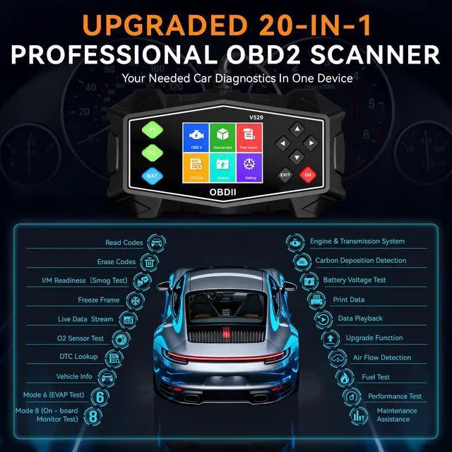 Alt view image 2 of 7 - Enhanced OBD2 Scanner Diagnostic Tool - Check Engine Code Reader with Battery Tester, EVAP, Live Data, Mode 6/8, Professional Car Scan Tool with Freeze Frame, DTC Lookup for All OBDII Vehicles 1996+