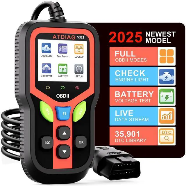Main image of OBD2 Scanner Diagnostic Tool, Check Engine Lights and Clear Vehicle Trouble Code, Battery Start Test, Live Data, Cloud Printing, Freeze Frame, Car Scanner for All OBDII Vehicles Since 1996