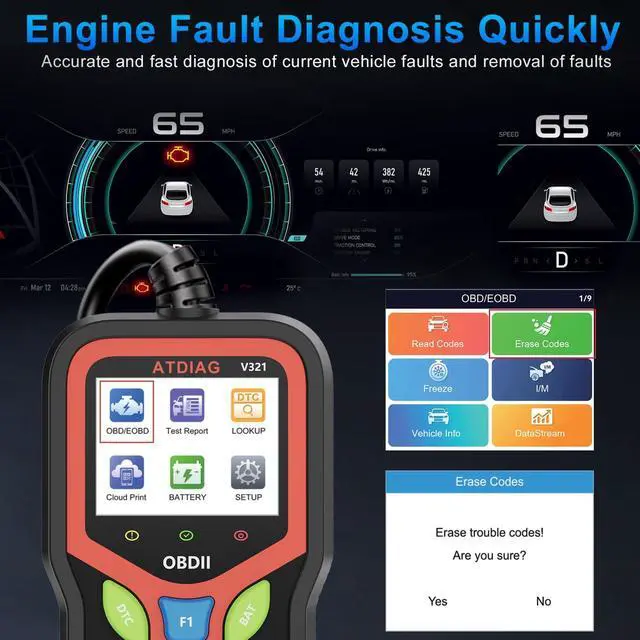 Alt view image 4 of 6 - OBD2 Scanner Diagnostic Tool, Check Engine Lights and Clear Vehicle Trouble Code, Battery Start Test, Live Data, Cloud Printing, Freeze Frame, Car Scanner for All OBDII Vehicles Since 1996