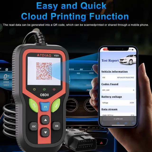 Alt view image 6 of 6 - OBD2 Scanner Diagnostic Tool, Check Engine Lights and Clear Vehicle Trouble Code, Battery Start Test, Live Data, Cloud Printing, Freeze Frame, Car Scanner for All OBDII Vehicles Since 1996