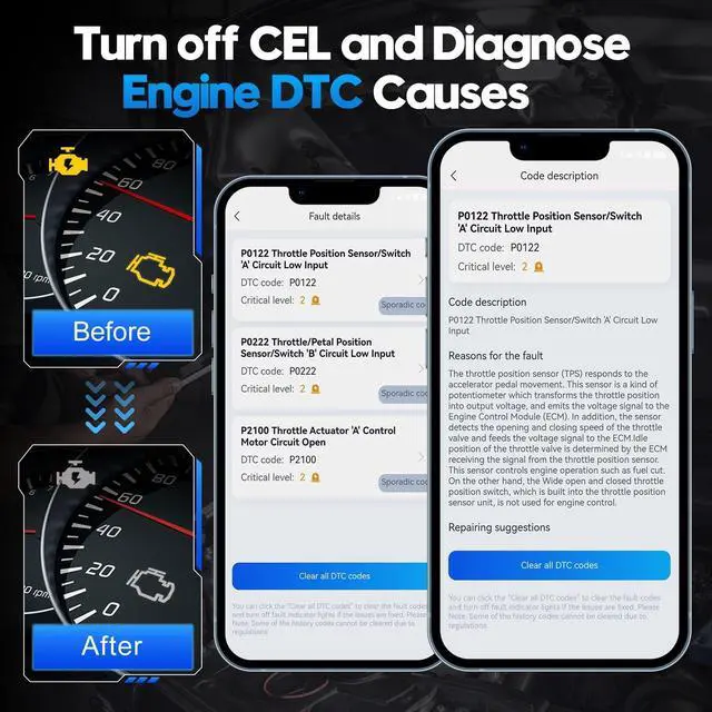 Alt view image 5 of 7 - Advancer AD20 Pro AI-Assisted Wireless OBD2 Scanner Diagnostic Tool, Car Code Reader for iPhone&Android, All System Scan Tool with Free Updates -Check Engine, Oil Reset, Performance/Battery Test