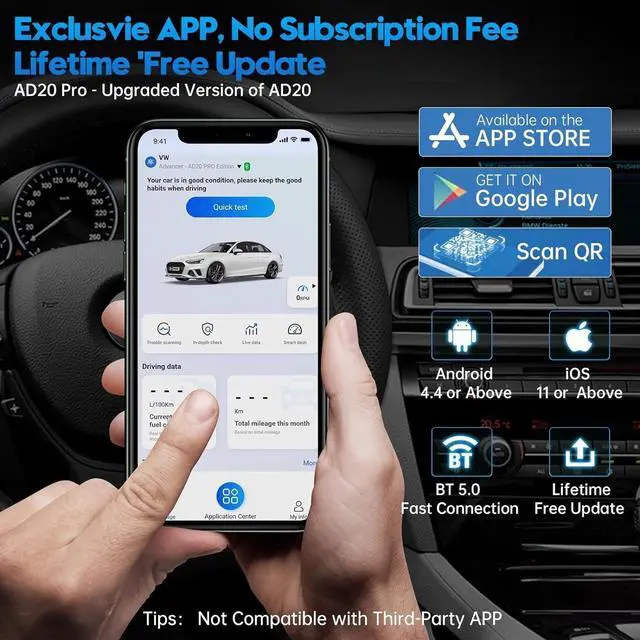 Alt view image 7 of 7 - Advancer AD20 Pro AI-Assisted Wireless OBD2 Scanner Diagnostic Tool, Car Code Reader for iPhone&Android, All System Scan Tool with Free Updates -Check Engine, Oil Reset, Performance/Battery Test
