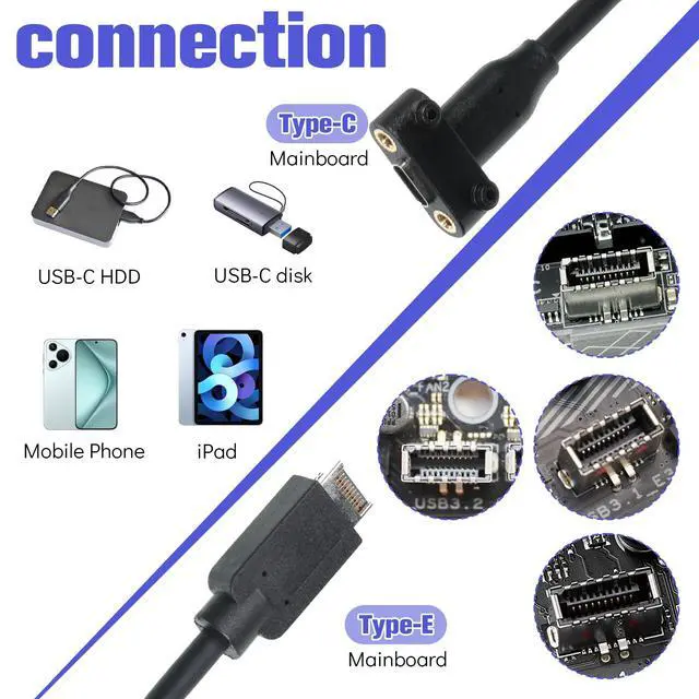 Alt view image 5 of 7 - USB 3.2 Gen 2 USB-C Front Panel Type-C Adapter with PCI Bracket USB-C Female to 20 Pin USB Type E A-Key Male 20Gbps Motherboard Header Extension Cable with 2 Pcs PCI Slot Covers(19.7in)
