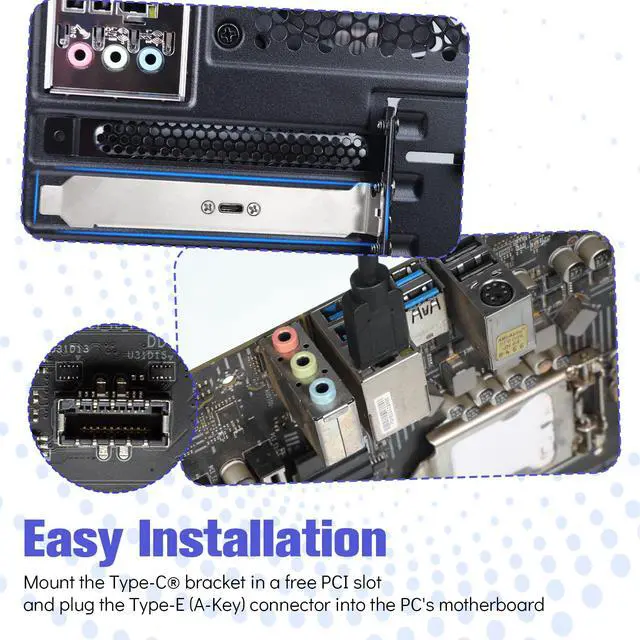 Alt view image 4 of 7 - USB 3.2 Gen 2 USB-C Front Panel Type-C Adapter with PCI Bracket USB-C Female to 20 Pin USB Type E A-Key Male 20Gbps Motherboard Header Extension Cable with 2 Pcs PCI Slot Covers(19.7in)
