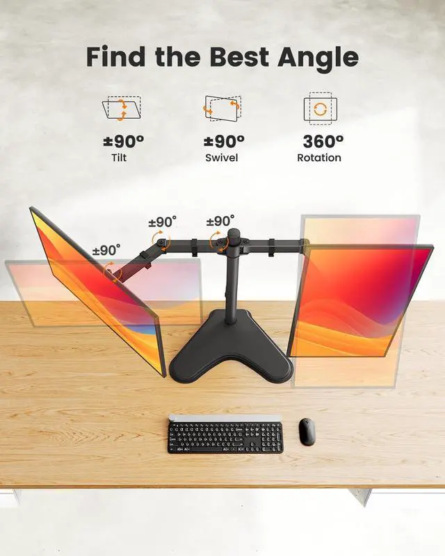 Alt view image 5 of 7 - Freestanding Dual Monitor Stand for 2 Screens up to 32 inch, Heavy Duty Monitor Mount Holds Max 17.6 lbs per Arm, Height Adjustable Gaming Monitor Stand for Desk, VESA 75x75/ 100x100mm, Black