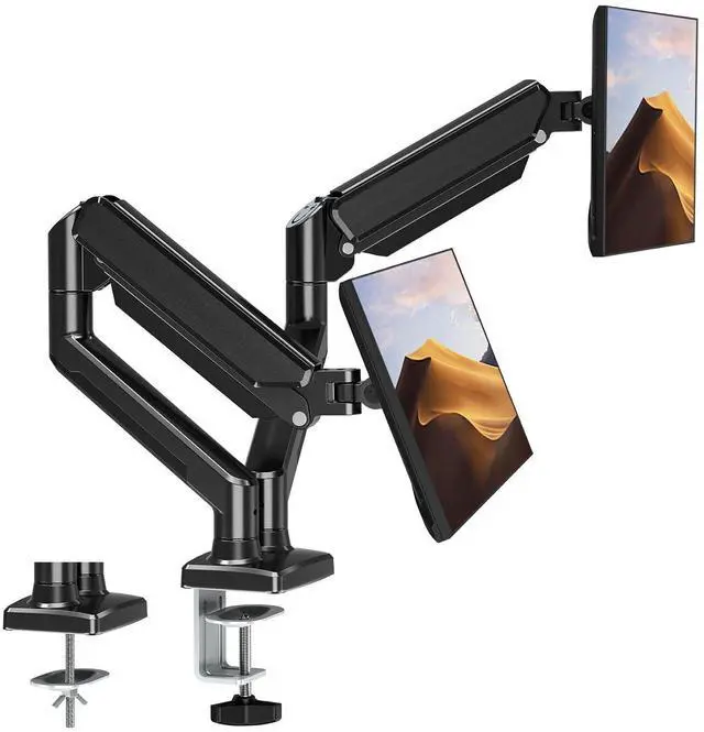 Main image of Dual Monitor Mount Fits 13 to 32 Inch Computer Screen, Dual Monitor Arm Hold 4.4-19.8lbs Each, Full Motion Monitor Desk Mounts for 2 Monitors, Gas Spring Monitor Stand, VESA Mount