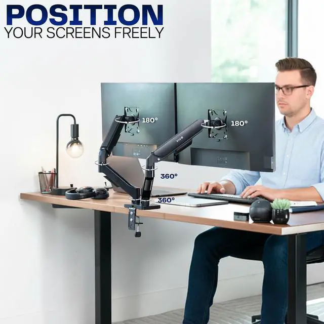 Alt view image 5 of 7 - Dual Monitor up to 32 inches and 19.8 lbs per Screen, Pneumatic Arm Desk Mount, Articulating Counterbalance, VESA Stand, Classic, STAND-V002O