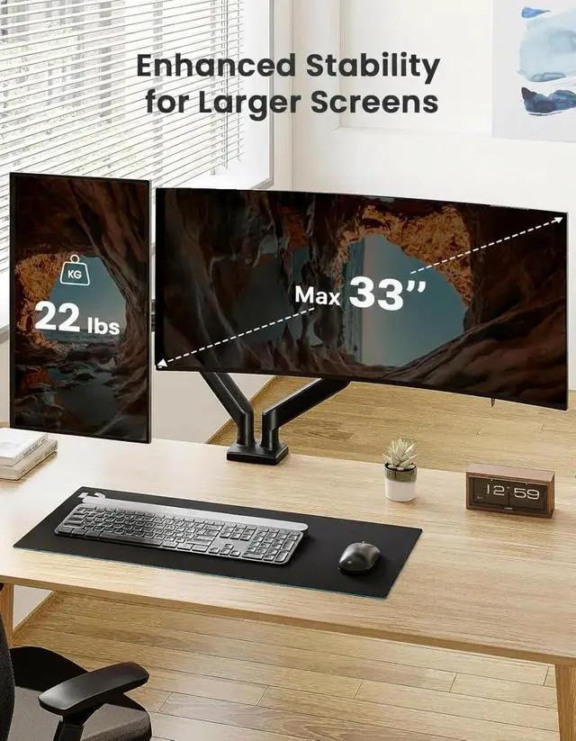 Alt view image 2 of 7 - Dual Monitor Stand up to 33 inches Screen, Load-Bearing Max 22 lbs Each Arm, Adjustable Dual Monitor Mount, Sturdy Steel vesa Monitor Mount with Stable VESA 75x75 100x100mm