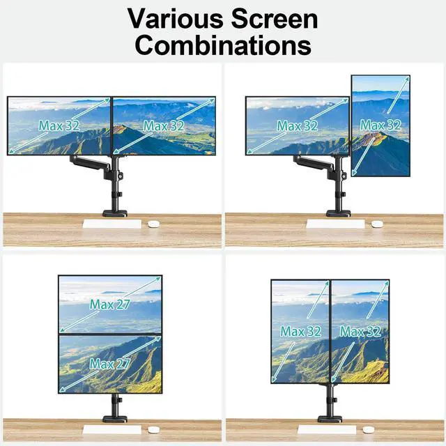 Alt view image 4 of 7 - Dual Monitor Mount for 13-32" Computer Screen, Tall Monitor Stands for 2 Monitors, Adjustable Gas Spring Double Vertical Monitor Desk Mount, Each Arm Holds 4.4 to19.8lbs, VESA Mount, Black