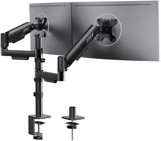 Main image of Vertical Dual Monitor Stand, Stacked Monitor Mount for 13-32 Screens, Up to 19.8 lbs per Arm, Enhanced Stability with Integrated C-Clamp, Upgraded Cable Management, VESA 75x75/100x100mm, Black