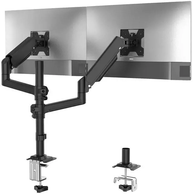 Main image of Dual Monitor Mount, 13-32 Inch Adjustable Spring Dual Monitor Arm for Desk Holds Max 19.8 lbs Screens, Swivel Vesa Bracket with C Clamp, Grommet Mounting, Monitor Arms for 2 Monitors (GSDM002)