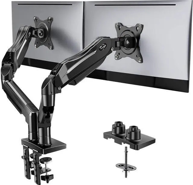 Main image of Dual Monitor Stand, Fully Adjustable Gaming Monitor Desk Mount for 1332 Computer Screens, Full Motion VESA 75x75/100x100 with C-Clamp & Grommet Base, Each Arm Holds 4.4 to 19.8 lbs