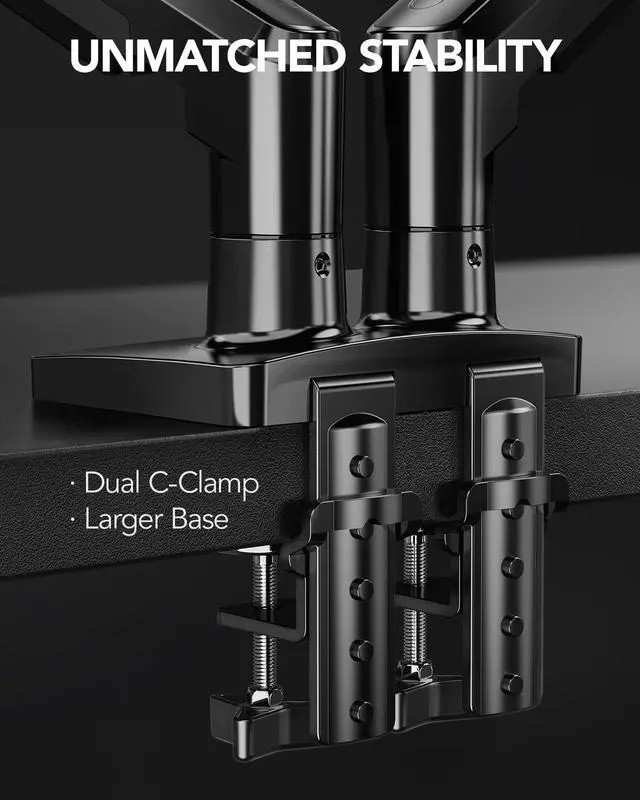 Alt view image 4 of 7 - Dual Monitor Stand, Fully Adjustable Gaming Monitor Desk Mount for 1332 Computer Screens, Full Motion VESA 75x75/100x100 with C-Clamp & Grommet Base, Each Arm Holds 4.4 to 19.8 lbs