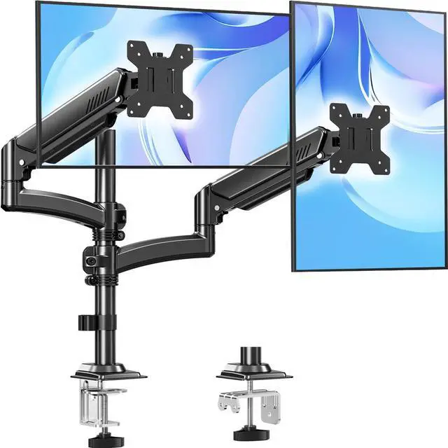 Main image of Dual Monitor Stand Holds 4.4-22 lbs Each, Dual Monitor Arm for 2 Monitors, Height Adjustable Computer Desk Mount for Max 32 inch Screens, VESA Mount with C-clamp & Grommet Base, Freelift Black