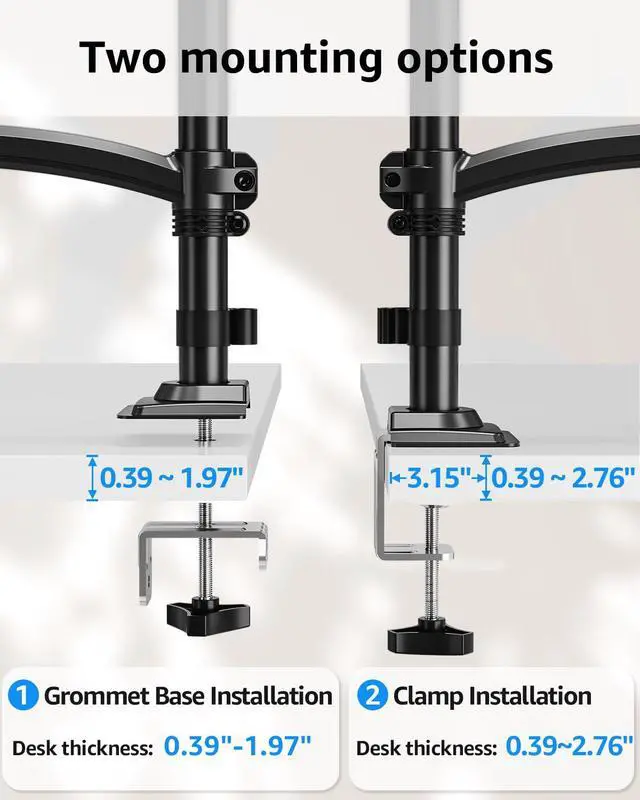 Alt view image 7 of 7 - Dual Monitor Stand Holds 4.4-22 lbs Each, Dual Monitor Arm for 2 Monitors, Height Adjustable Computer Desk Mount for Max 32 inch Screens, VESA Mount with C-clamp & Grommet Base, Freelift Black