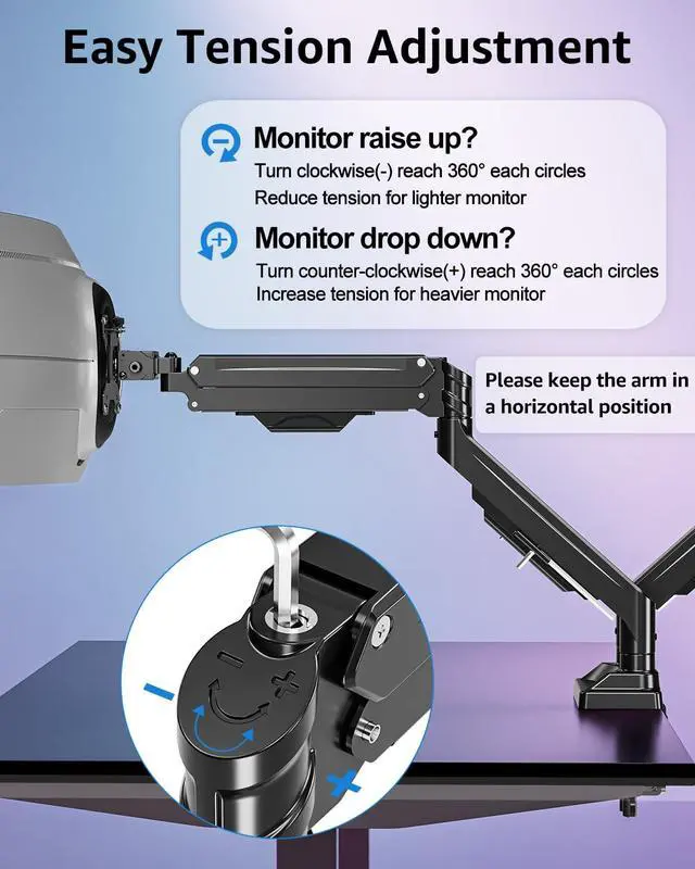 Alt view image 4 of 7 - Dual Monitor Stand for Max 43 inch Screens, Ultrawide Monitor Arm Height Adjustable, Heavy Duty Dual Monitor Mount, Full Motion Premium Monitors Arm, Holds 2.2 to 33 lbs, VESA Desk Mount