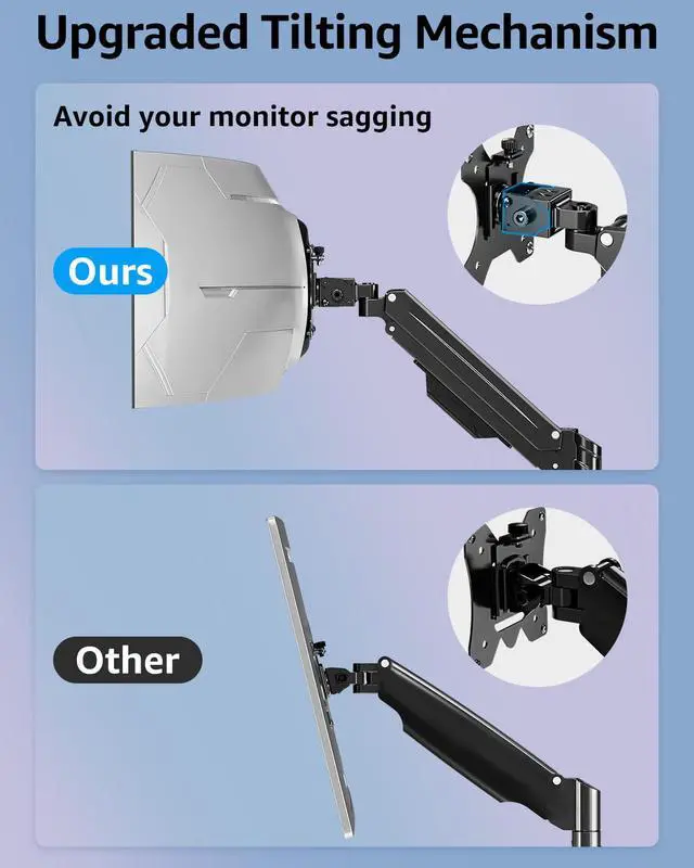 Alt view image 5 of 7 - Dual Monitor Stand for Max 43 inch Screens, Ultrawide Monitor Arm Height Adjustable, Heavy Duty Dual Monitor Mount, Full Motion Premium Monitors Arm, Holds 2.2 to 33 lbs, VESA Desk Mount