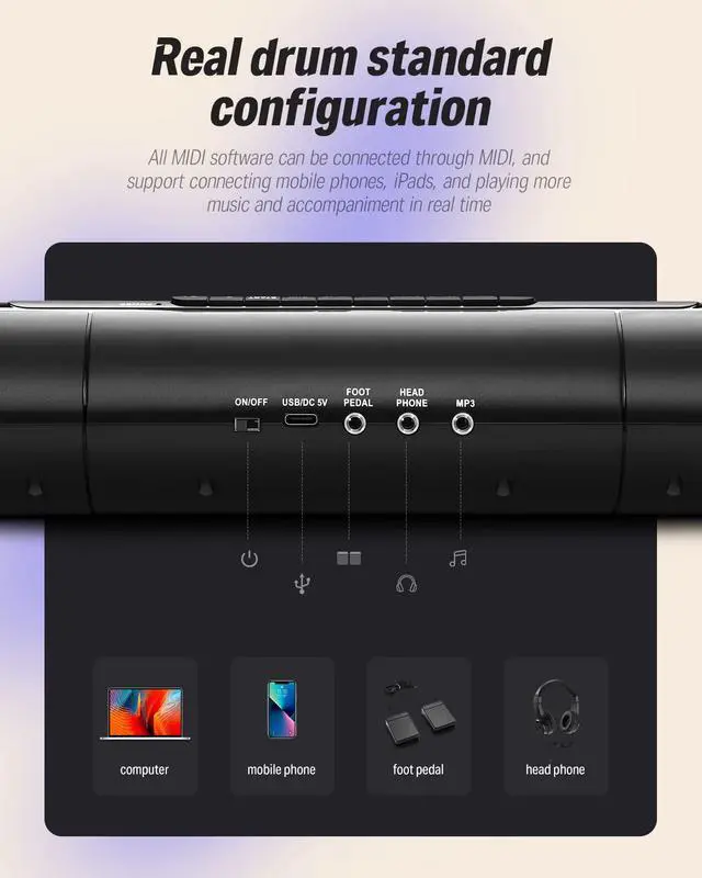 Alt view image 4 of 7 - Electronic Drum Set, 7 Pads Electric Drum Pad Roll Up Quiet Drum Pad Built-in Speaker, 40 Drum Lessons Included, Kids Holiday Christmas & Birthday Gift Instrument Toys(DED-20)