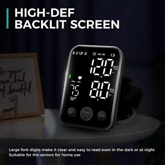 Alt view image 4 of 7 - Blood Pressure Monitor Upper Arm Monitors for Home Use BP Machine Sphygmomanometer with 2x120 Reading Memory Adjustable Arm Cuff 8.7"-15.7" Large Display with LED Background Light Storage Bag