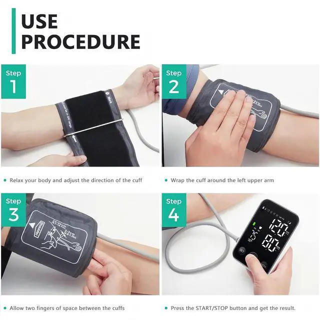 Alt view image 6 of 7 - Blood Pressure Monitor Upper Arm Monitors for Home Use BP Machine Sphygmomanometer with 2x120 Reading Memory Adjustable Arm Cuff 8.7"-15.7" Large Display with LED Background Light Storage Bag
