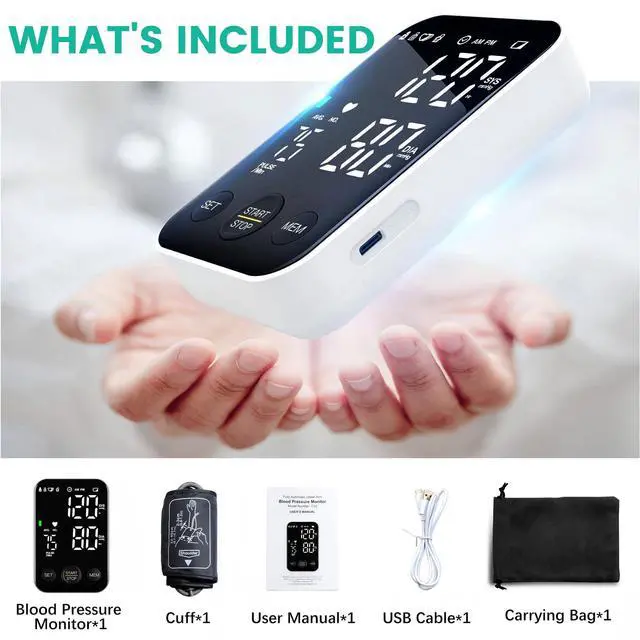 Alt view image 7 of 7 - Blood Pressure Monitor Upper Arm Monitors for Home Use BP Machine Sphygmomanometer with 2x120 Reading Memory Adjustable Arm Cuff 8.7"-15.7" Large Display with LED Background Light Storage Bag